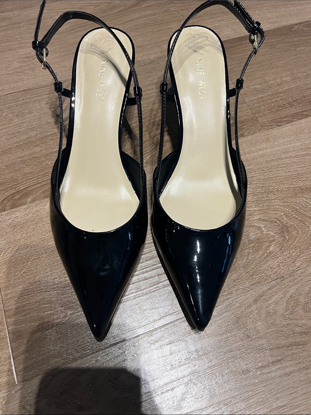 Nine West Black Patent Pointed-Toe Slingback Heels 10